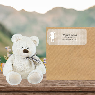 Étiquette Jolie White Teddy Bear Adresse de retour   Tan