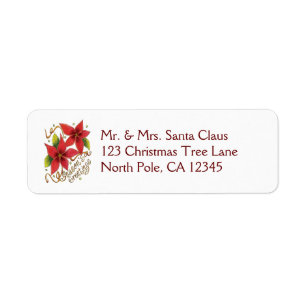 Étiquette Jolies Bonnes Fêtes de Noël avec Poinsettias