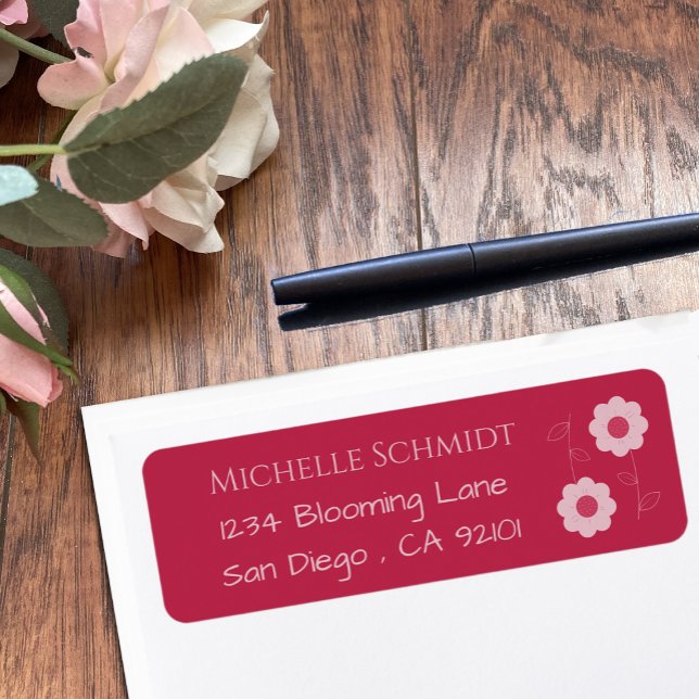 Étiquette Jolies fleurs Magenta Retourner l'adresse Étiquett (Créateur téléchargé)