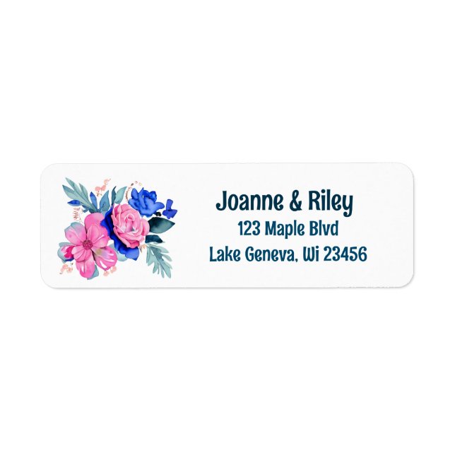 Étiquette Jolies fleurs rose et bleue Personnalisées (Devant)