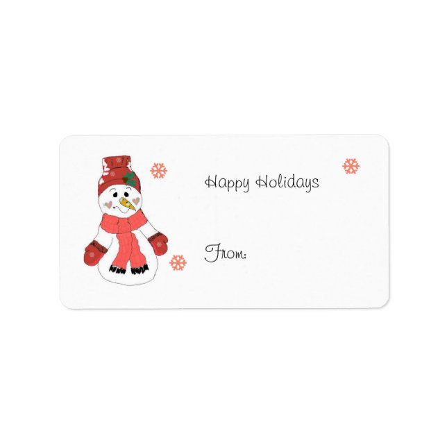 Étiquette Jolly Snowman avec des flocons de neige (Devant)