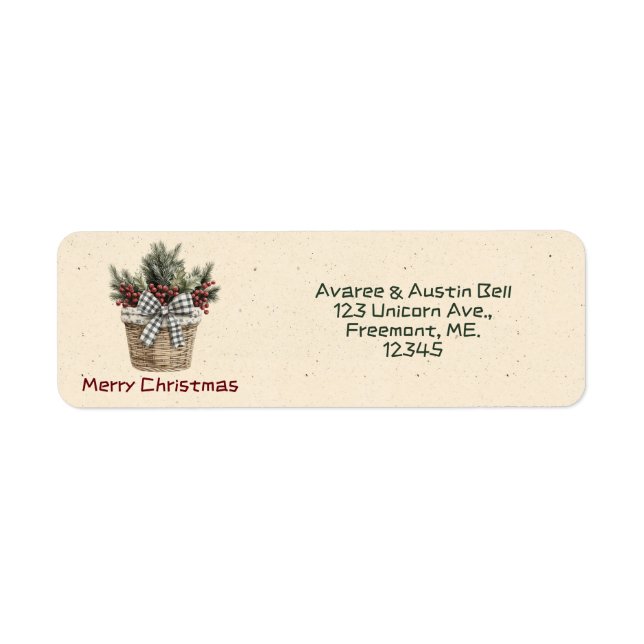 Étiquette Jory Christmas Floral Panier Retourner l'adresse é (Devant)