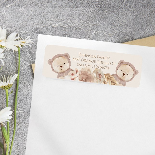 Étiquette Jote Bear Twins Genre Neutre Baby shower Adresse (Créateur téléchargé)