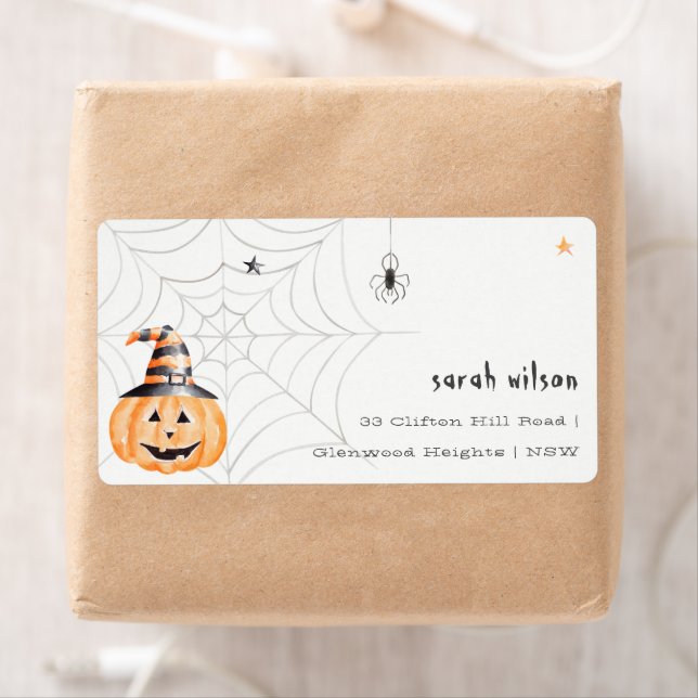 Étiquette Jote Éffrayante Halloween Citrouille Spider Adress (En situation)