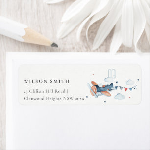 Étiquette Jote Rust Marine Kid Plane Nuages Étoiles Adresse