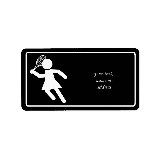 Étiquette Joueuse de tennis - Symbole de tennis (en noir) (Devant)
