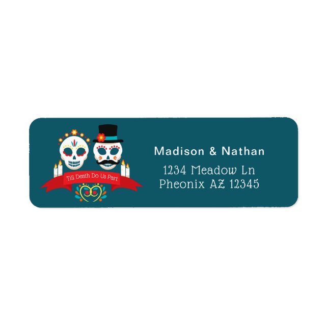 Étiquette Jour de la mort crâne de sucre Mariage gothique (Devant)