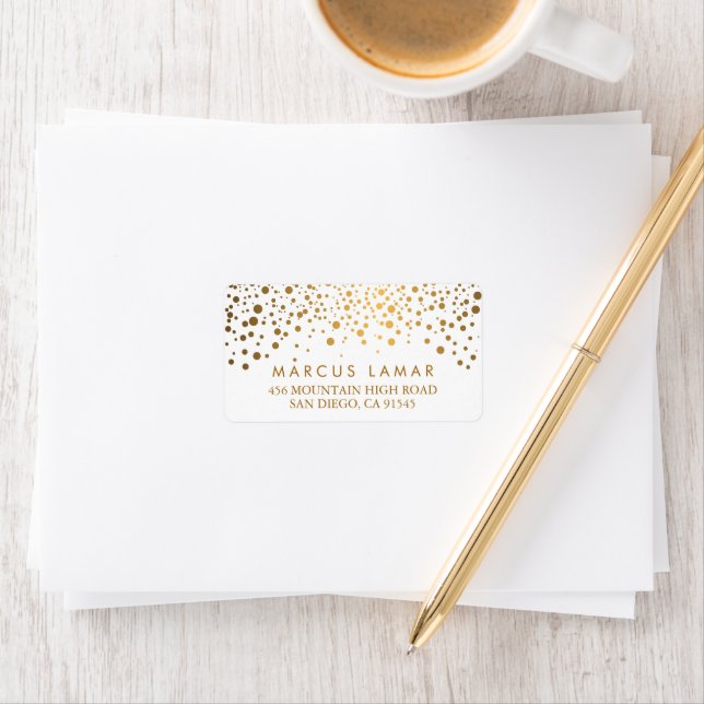 Étiquette Jour de mariage Gold Dots tendance Blanc (En situation)