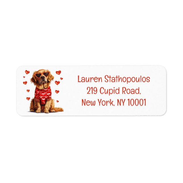 Étiquette Jour des Valentines Chien d'or (Devant)
