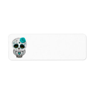 Étiquette Jour turquoise mignon du hibou mort de crâne de