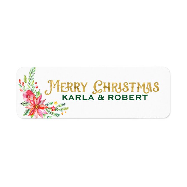 Étiquette Joy Christmas Gold Typographie et Floral Bouquet (Devant)