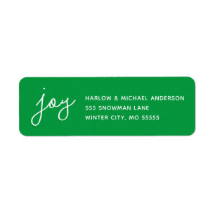 Étiquette Joy Holiday Whimsical Script Vert Custom