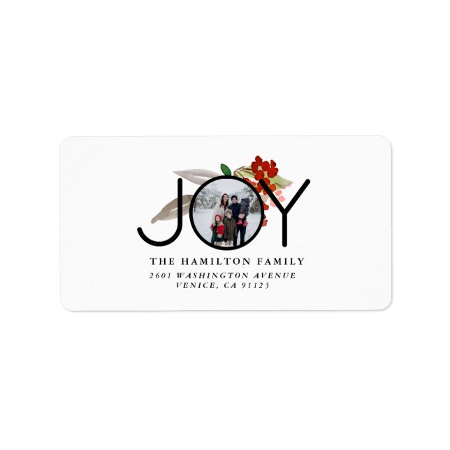 Étiquette Joy Photo Joyeux Noël Holiday Adresse de retour (Devant)