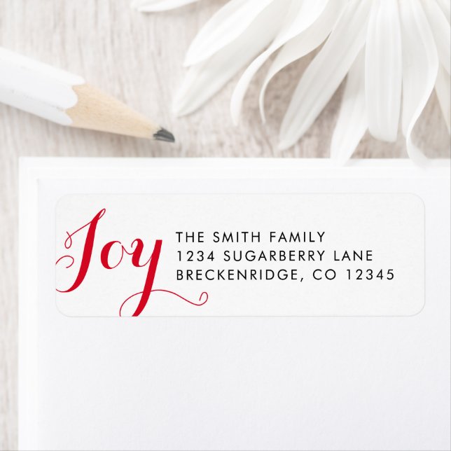 Étiquette Joy Red Script Typographie Noël (En situation)