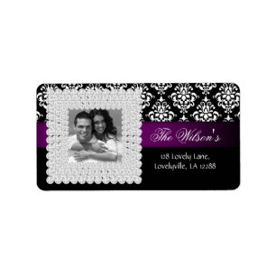 Étiquette Joyau Mariage damassé noir violet blanc
