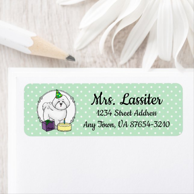 Étiquette Joyeuse fête d'anniversaire Bichon Frise Dog - mig (En situation)