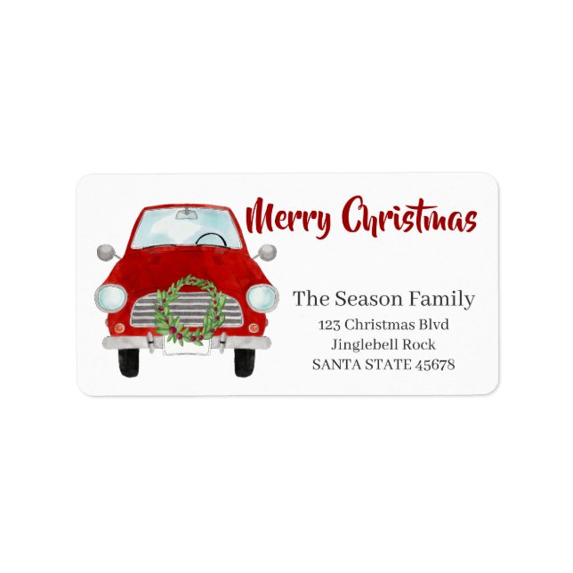 Étiquette Joyeuse voiture de Noël et couronne de Noël (Devant)