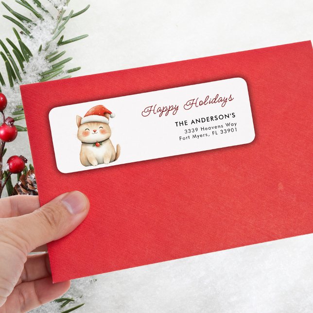 Étiquette Joyeuses fêtes Noël mignonne Chat Kitty Adresse (Créateur téléchargé)