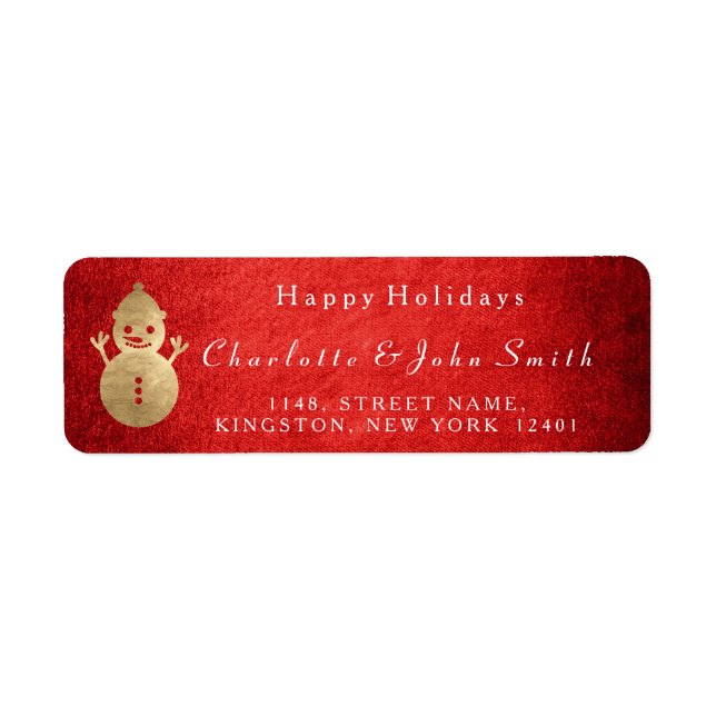 Étiquette Joyeuses fêtes Noël Rouge Or Snowman (Devant)