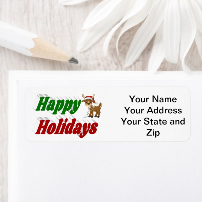 Étiquette Joyeuses fêtes Reindeer typographie de Noël (En situation)