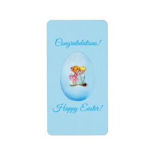 Étiquette Joyeuses Pâques ! Carte postale rétro, œuf de Pâq