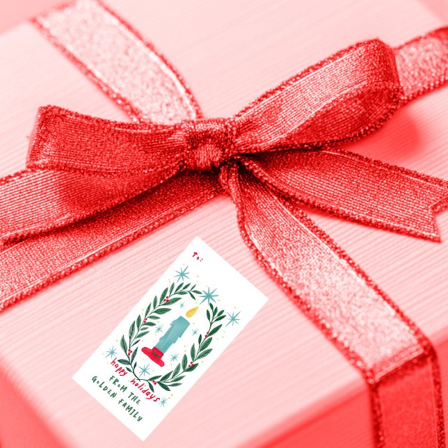 Étiquette Joyeuses vacances bougie main tiré à partir de (Happy Holidays Candle Hand Drawn CUSTOM To From Label
)