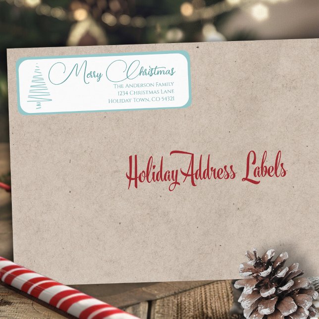 Étiquette Joyeux Arbre De Noël Bleu Et Blanc (Elegant Blue And White Merry Christmas Tree Label)