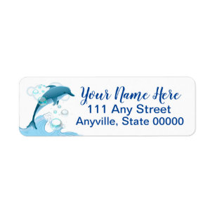 Étiquette Joyeux dauphin de saut avec des bulles