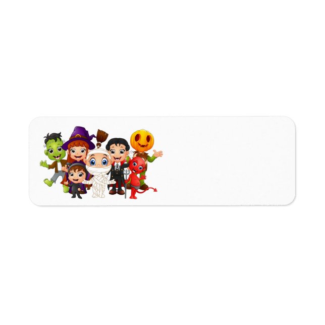 Étiquette Joyeux enfants d'Halloween portant des costumes (Devant)