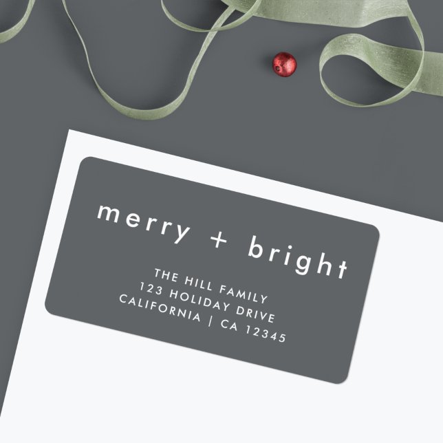Étiquette Joyeux et lumineux | Adresse de retour de gris élé (Personalize your envelopes with this stylish merry and bright label)