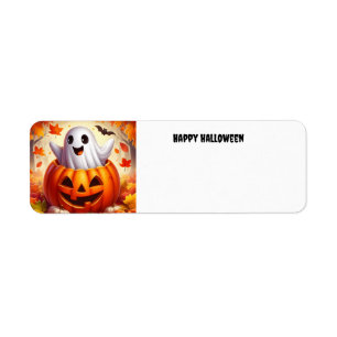 Étiquette Joyeux fantôme d'Halloween en citrouille