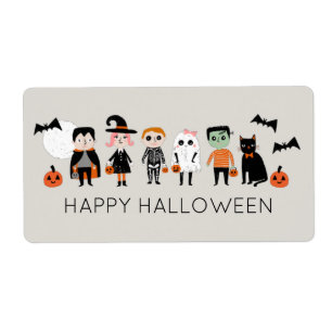 Étiquette Joyeux Halloween enfants mignons en costumes