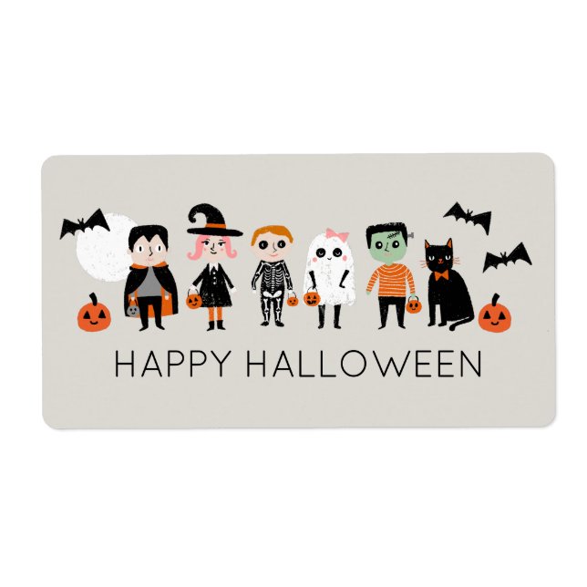 Étiquette Joyeux Halloween enfants mignons en costumes (Devant)