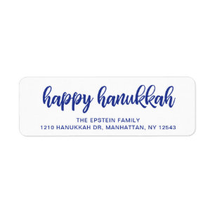 Étiquette Joyeux Hanukkah Adresse de Retour Moderne Bleue de