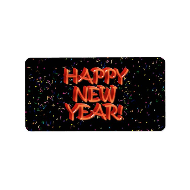 Étiquette Joyeux New Year Glassy Red Text (Devant)