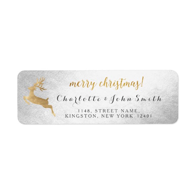 Étiquette Joyeux Noël Argent Golden Reindeer Adresse (Devant)