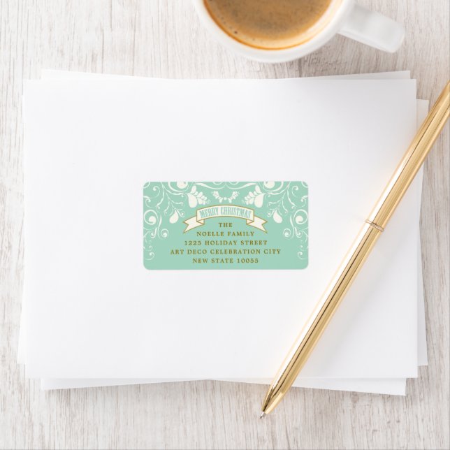 Étiquette Joyeux Noël Art Nouveau Floral Adresse de vacances (En situation)