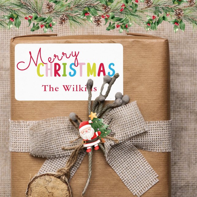 Étiquette Joyeux Noël blanc Joyeux Joyeux Joyeux Conception  (Colorful Bright Merry Christmas Custom Gift White Label)