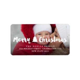 Étiquette Joyeux Noël Brush Script Arborescence Adresse phot