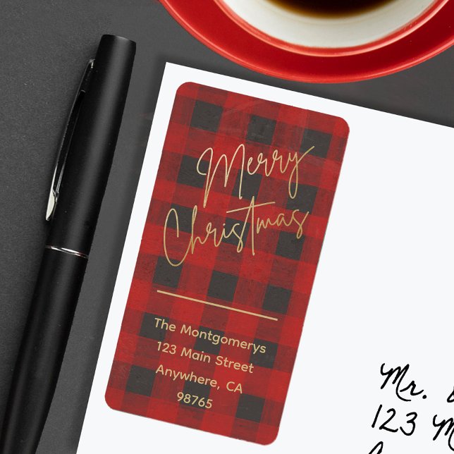 Étiquette Joyeux Noël Buffalo Check Adresse de retour (Créateur téléchargé)