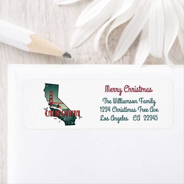 Étiquette Joyeux Noël Californie Holiday Adresse de retour (En situation)
