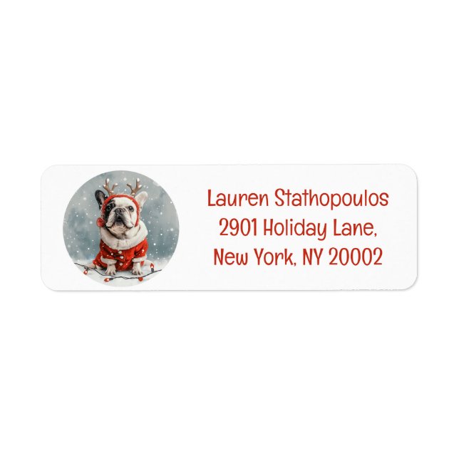 Étiquette Joyeux Noël Chien de rennes Français Bulldog (Devant)