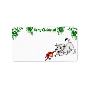 Étiquette Joyeux Noël ! Chiot avec Bell et Ball