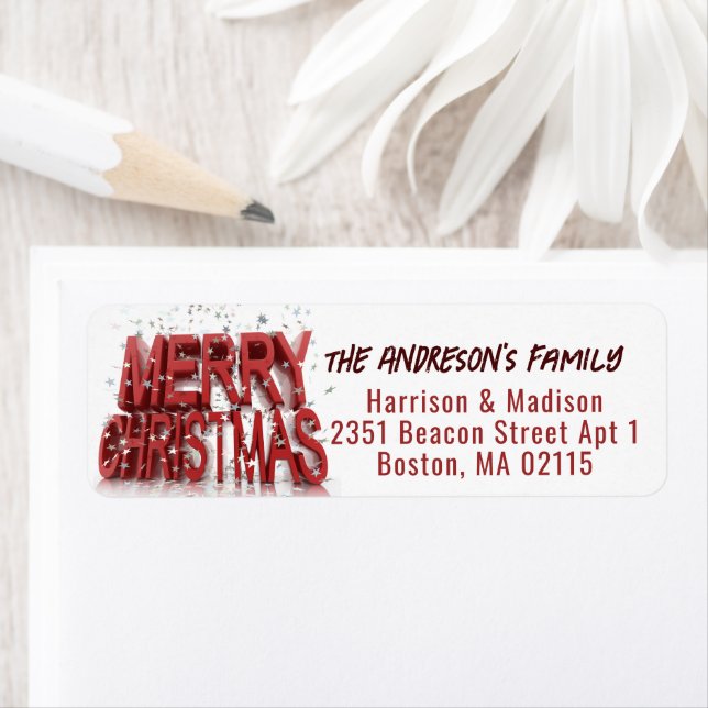 Étiquette Joyeux Noël Classique Cerisier Rouge (En situation)