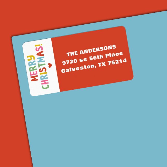 Étiquette Joyeux Noël coloré moderne (A fun colorful Merry Christmas return address label. Personalize it with your name and address.)