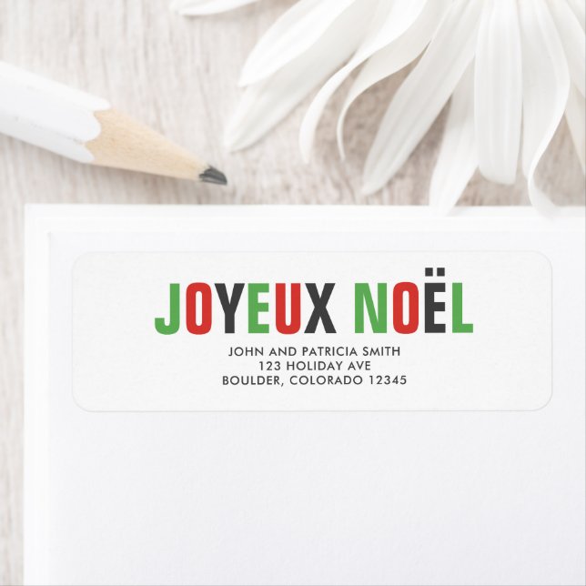 Étiquette "Joyeux Noel" Colorful Bold Lettres (En situation)