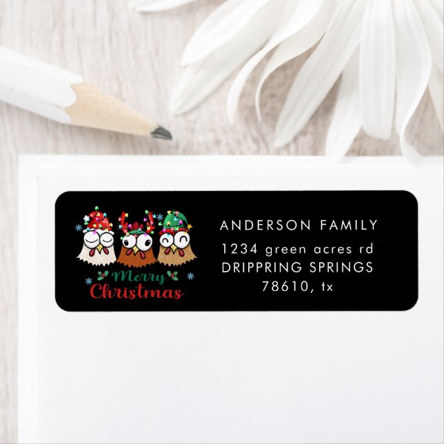 Étiquette Joyeux Noël de poulet fou Retour Adresse (En situation)