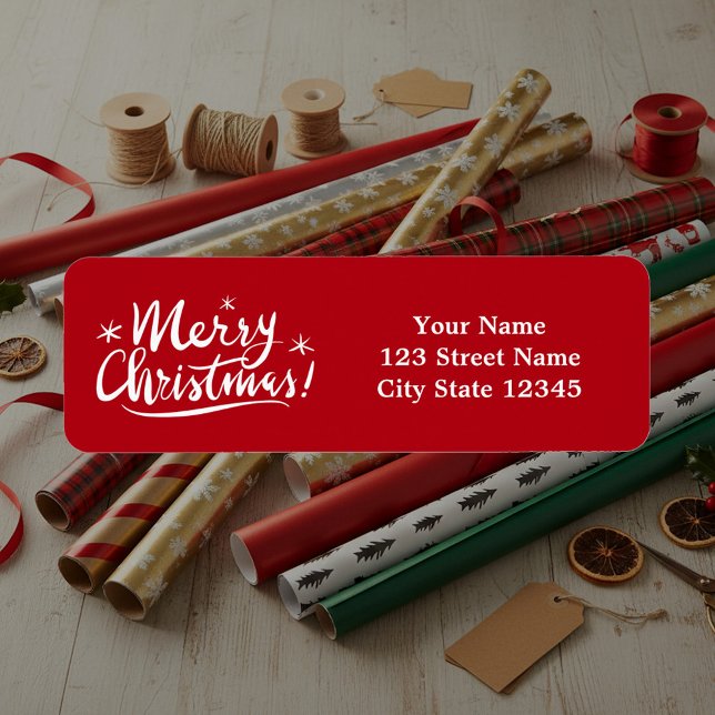 Étiquette Joyeux Noël écriture manuscrite typographie (Red Christmas return address sticker)
