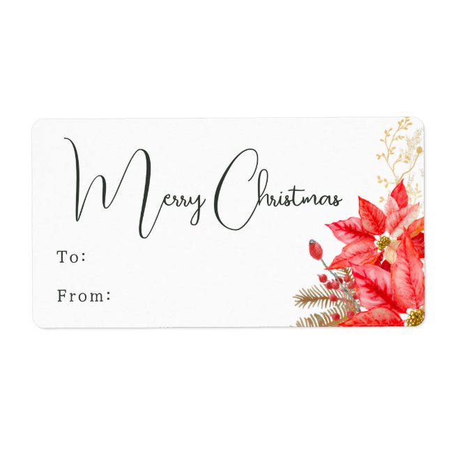 Étiquette Joyeux Noël Floral moderne Cadeau rectangulaire (Devant)