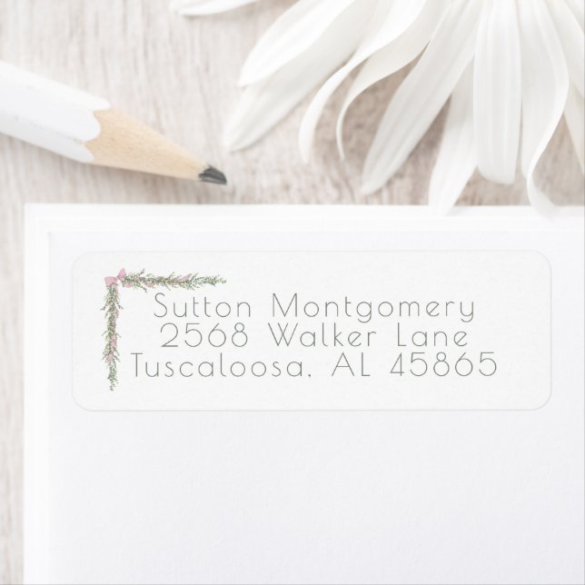 Étiquette Joyeux Noël Garland rose Bow Adresse (En situation)